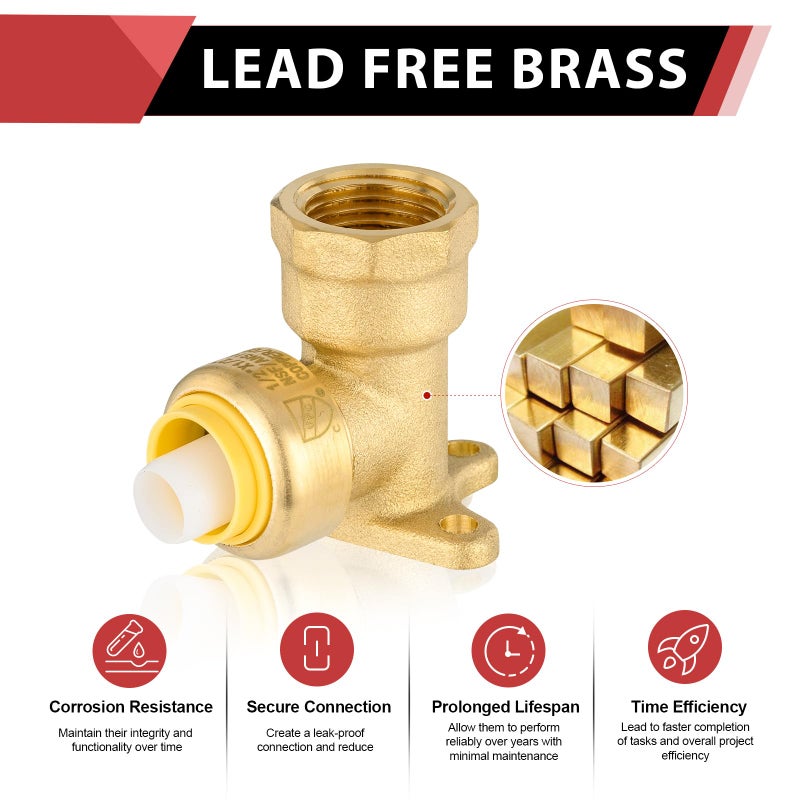 EFIELD (Pack of 2) EFIELD 1/2" Push Fit x 1/2" Female NPT Drop-ear Elbows Brass Fitting,(PF066-2PCS) - Image 3